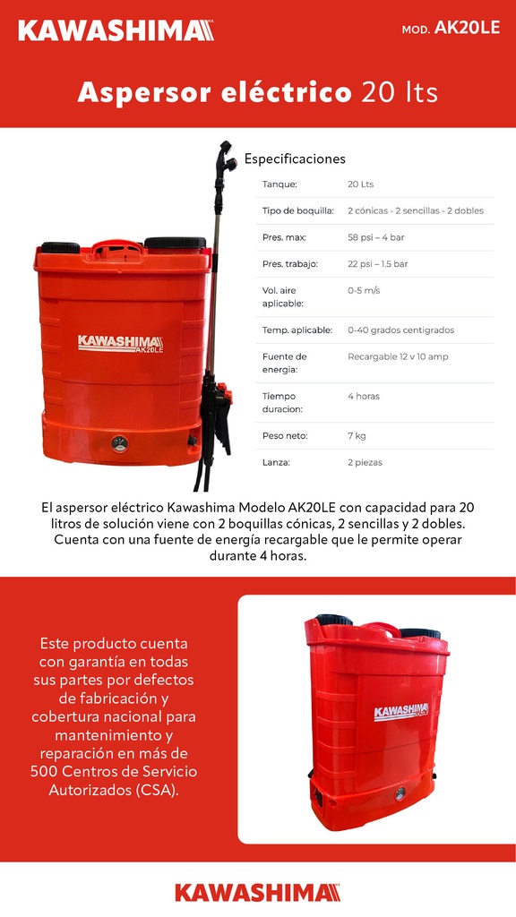 ASPERSORA HIBRIDA 2-1 KAWASHIMA 20 LT