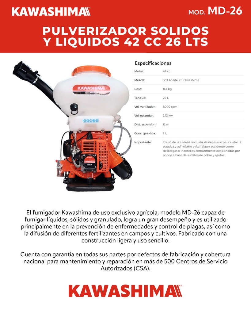 PULVERIZADOR SOLIDOS Y LIQUIDOS 42CC 26 LTS
